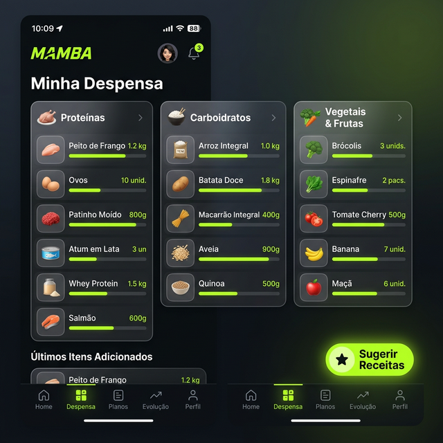 Tela de Nutrição do app Darwin