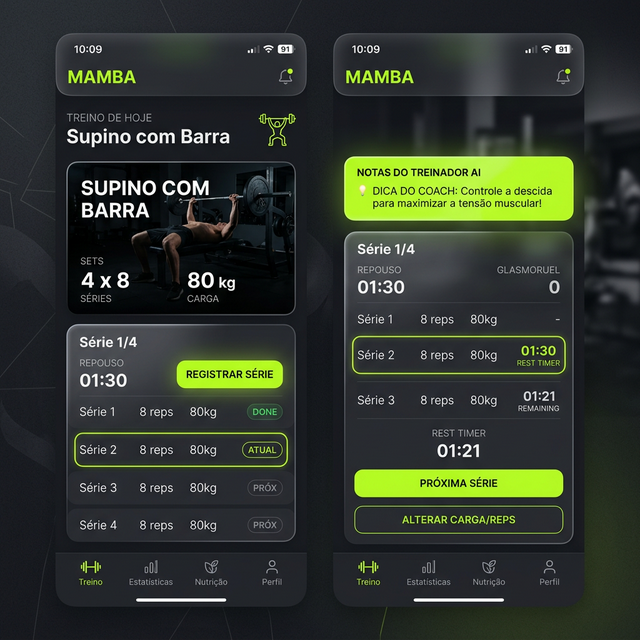 Tela de Treino do app Darwin